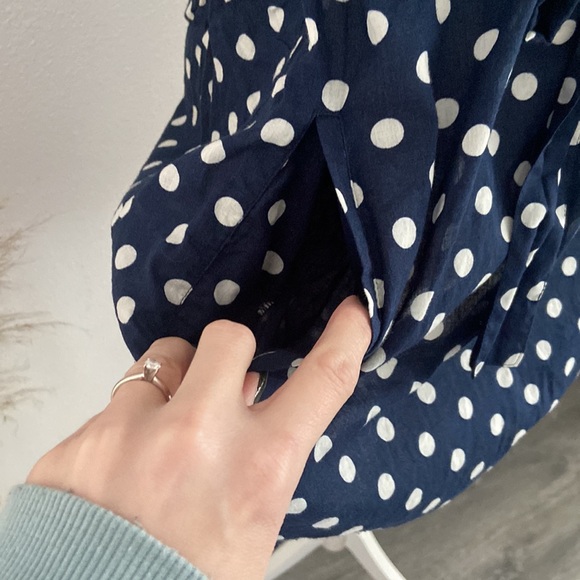 J. Crew navy polka dot shirt dress sleeveless tunic cream blue tie waist medium - Picture 4 of 15